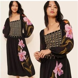 Floral Black Dress with Pink Accents